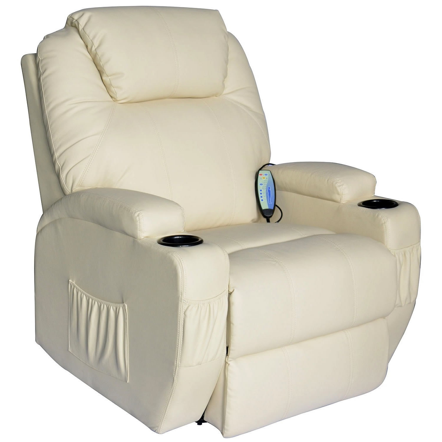 HOMCOM Poltrona Relax Massaggiante con 8 Punti 84x92x109cm Reclinabile con Poggiapiedi e Girevole Crema 5 Modalità e 2 Intensità 